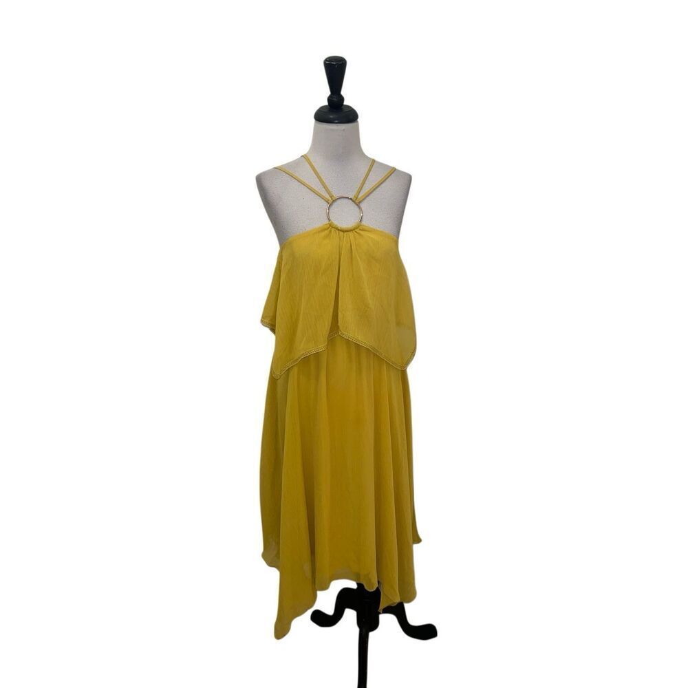 Asos Maternity Women's Tiered Asymmetrical O-Ring Halter Dress Yellow Size 2 NWT